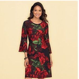 Rose Print Flounce Sleeve Dress Size L NWOT